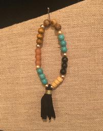 Multicolored bead with black tassel bracelet //256